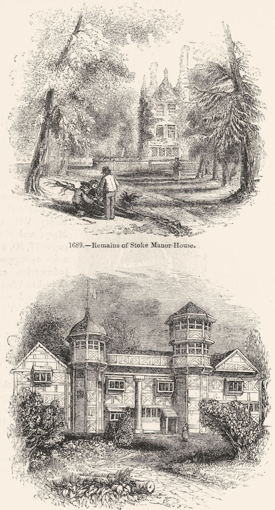 LONDON. Remains of stoke Manor House; Vauxhall 1845 old antique print picture